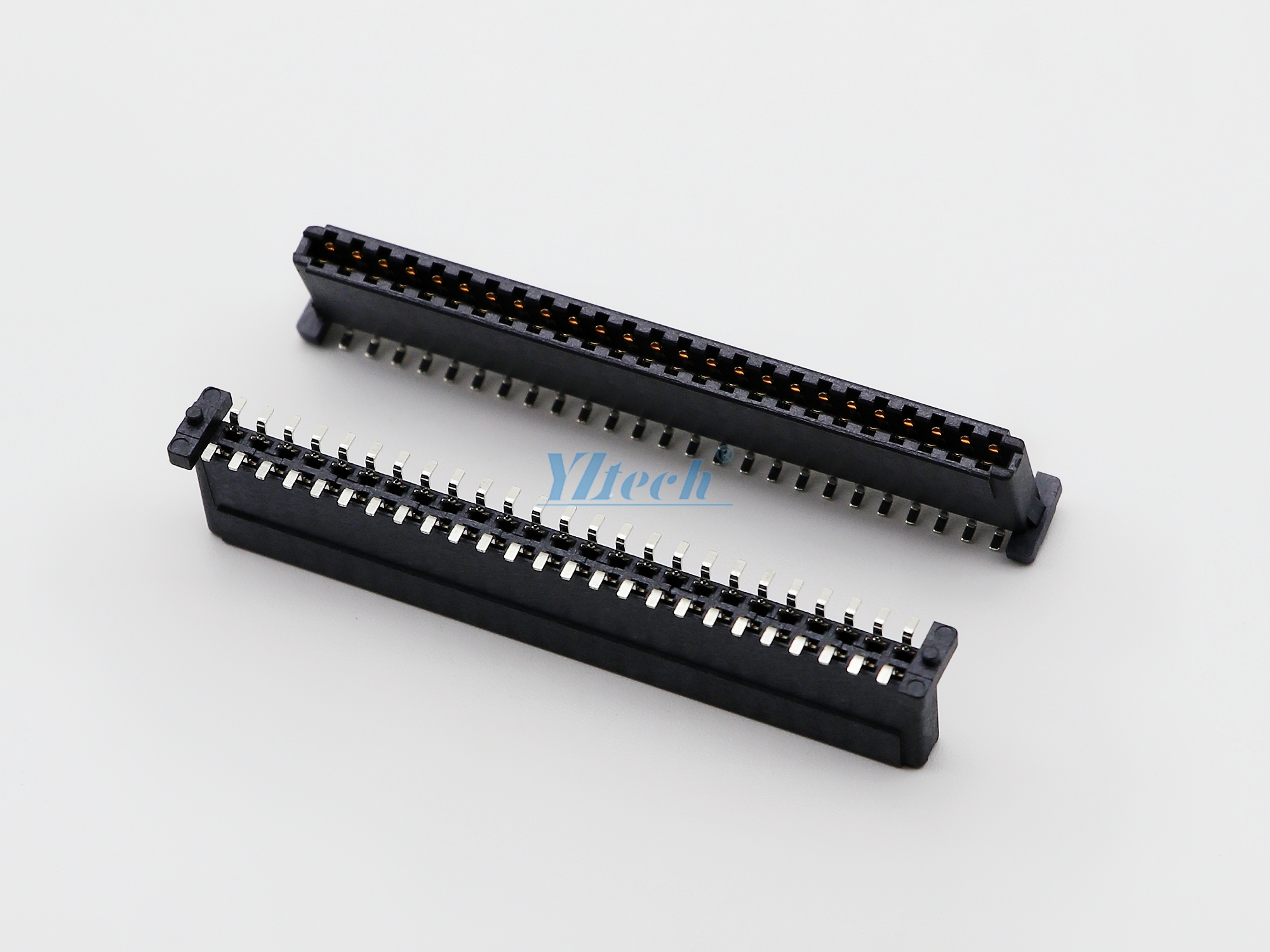 2.0BTB-2*25P母頭/H:10.3/SMT/貼腳寬5.4/帶柱/黑色/LCP料/半金亮錫